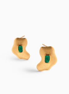 Aretes con esmeraldas colombianas en bruto, baño en oro de 24 k 